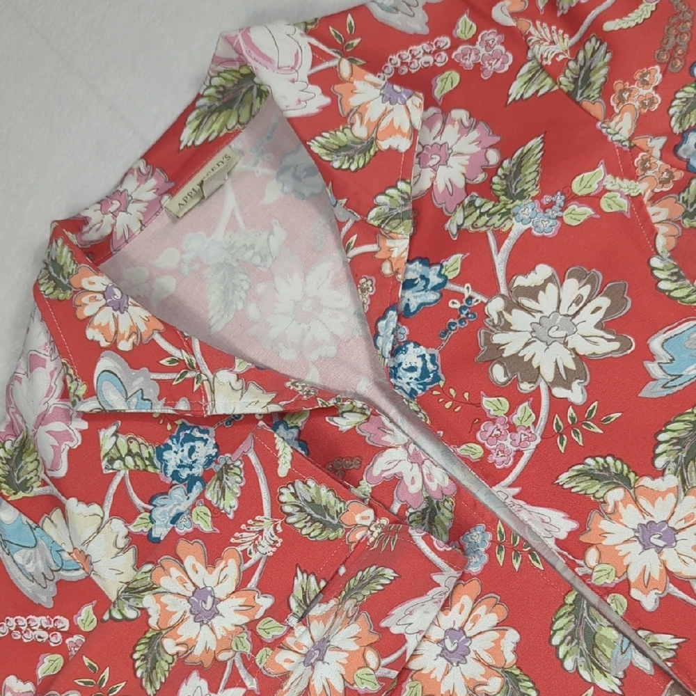 Appleseed's Open Front Floral Pattern Jean Jacket‎ Women's Size Medium